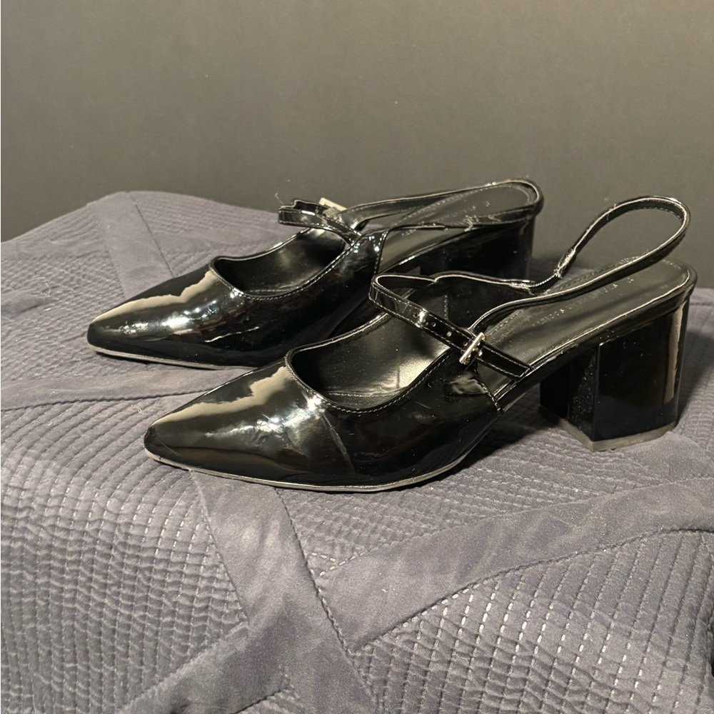 Black Patent Leather Slingback Heels